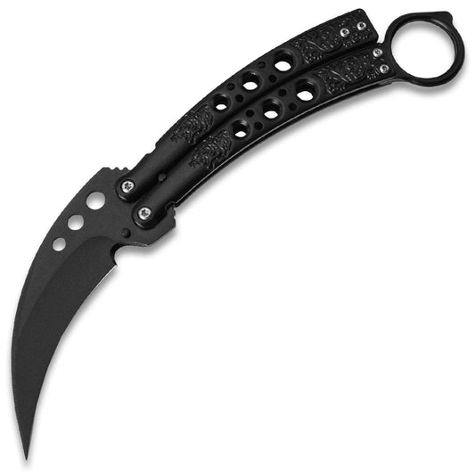 Black Karambit Tactical Butterfly Knife, 4" Blade, Steel Handle - BF-707BK