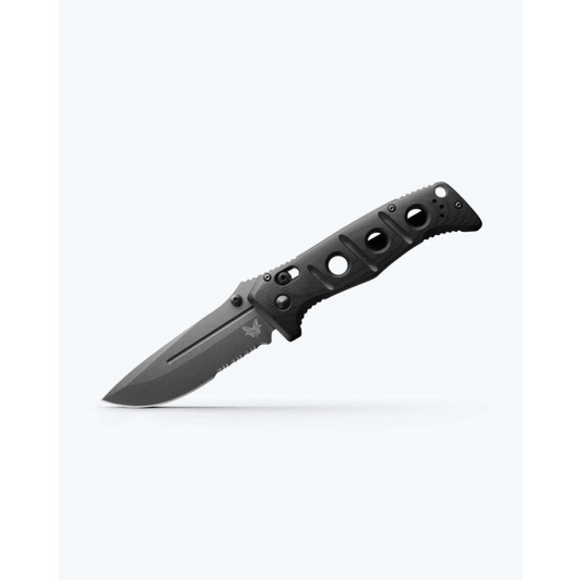 Benchmade Adamas® AXIS® Folding Knife – 3.8" Tungsten Gray CPM-MagnaCut® Partially Serrated Drop Point Blade | Black G10 Handle | Model 275SGY-03