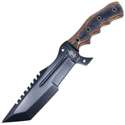 BnB Knives Tactical Tanto Tracker, 6" Blade, Maple Burl Handle, Sheath - BNB2322BTT