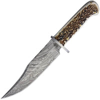 BnB King's Stag Bowie, 6" Damascus Blade, Stag Handle - BNB123213