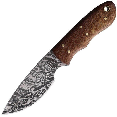 BnB Knives Mini Camper, 3.25" Damascus Blade, Walnut Wood Handle, Sheath - BNB15252