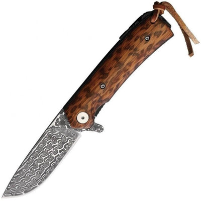BnB Knives Snakewood Flipper, 3" Damascus Blade, Wood Handle - BNB388101S
