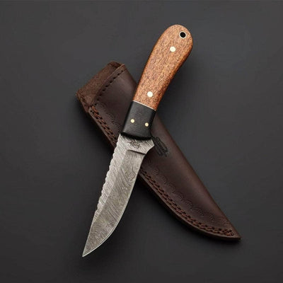 BnB Spear Hunter, 4.25" Damascus Blade, Walnut Wood/Micarta Handle - BNB15247