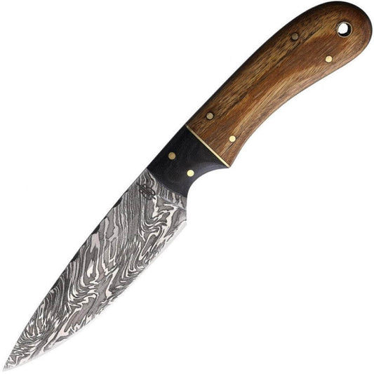 BnB Drop Point Utility Hunter, 4" Damascus Blade, Wood Handle, Sheath - BNB142107