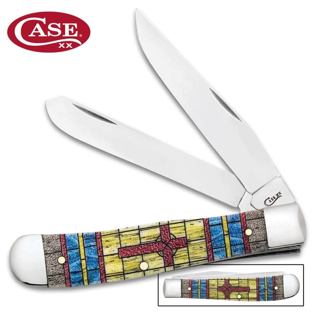 Case 38713 Stained Glass Cross Trapper – Natural Bone, Tru-Sharp Stainless