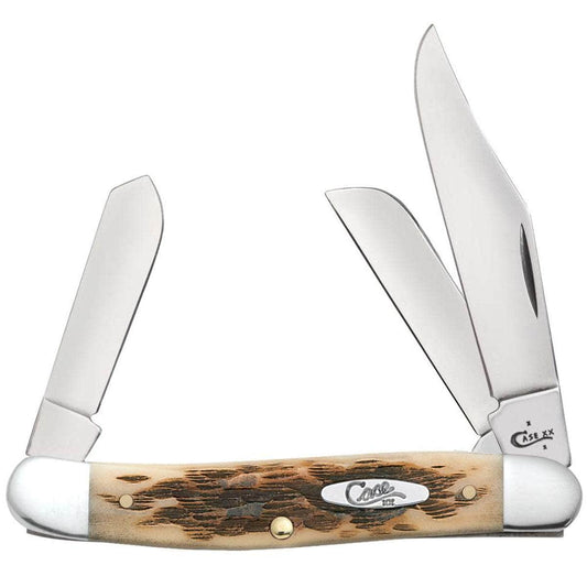 Case Medium Stockman, 3 Blades, 3.88" Amber Bone Handle (6347 SS) - 00128