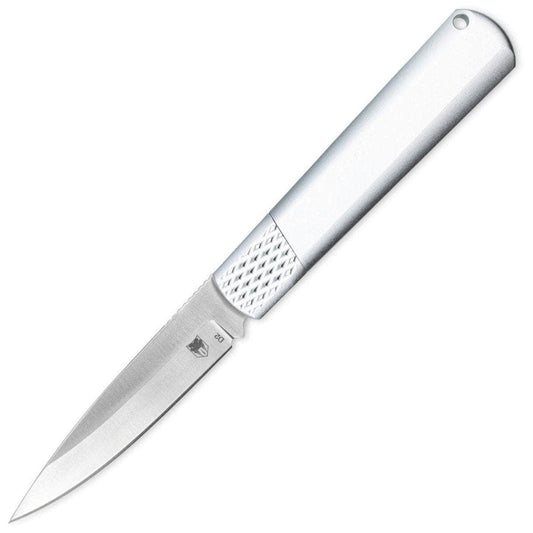 CobraTec Gideon, 3" D2 Hidden Release Blade, Silver Handle - CTGHRSSB