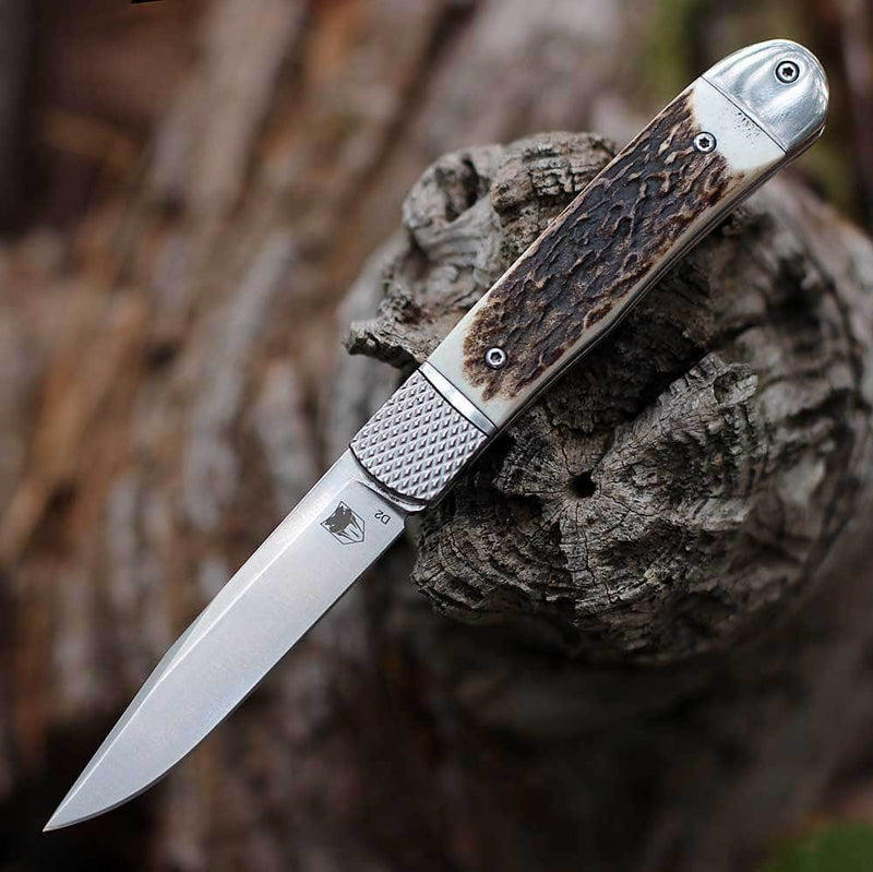 CobraTec Trapper Hidden Release CTTHRSTG stag D2 automatic knife