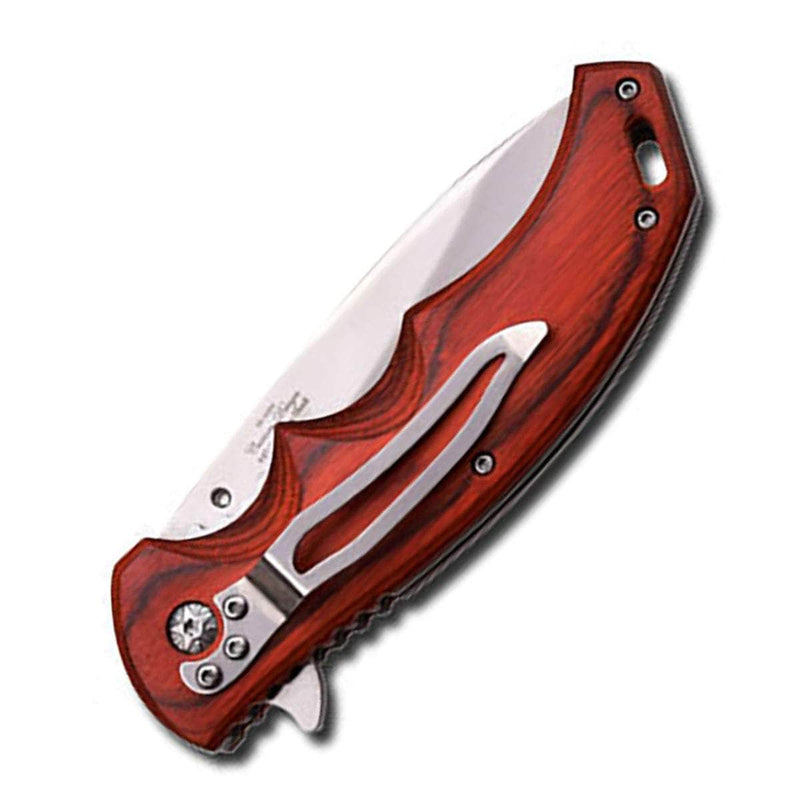 Elk Ridge Ballistic Spring Assisted Knife, 3.5" Blade, Wood Handle - ER-A004SW