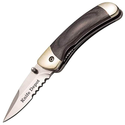 Engraved Parker River Classic Folding Knife, 2.75" Blade, Gray Wood Handle