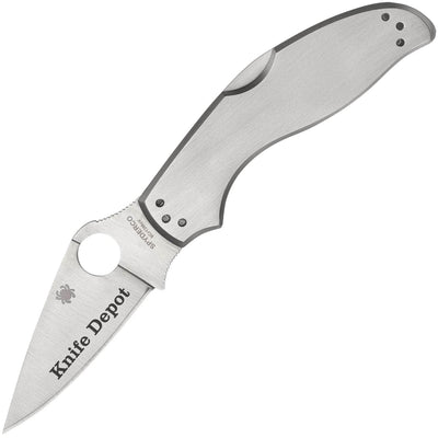 Engraved Spyderco UpTern, 2.82" Plain Blade, Steel Handle - C261P