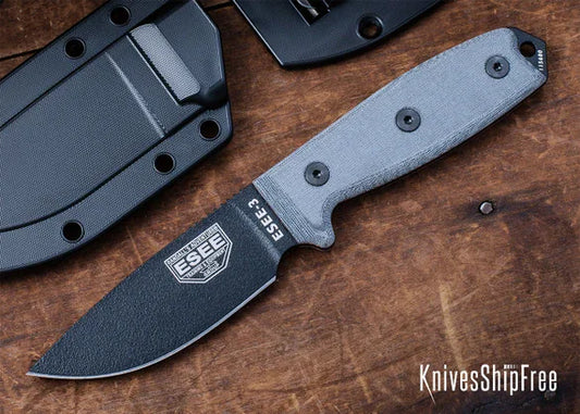 ESEE-3P-B Fixed Blade Knife – Black 1095 Carbon Steel, Black Sheath