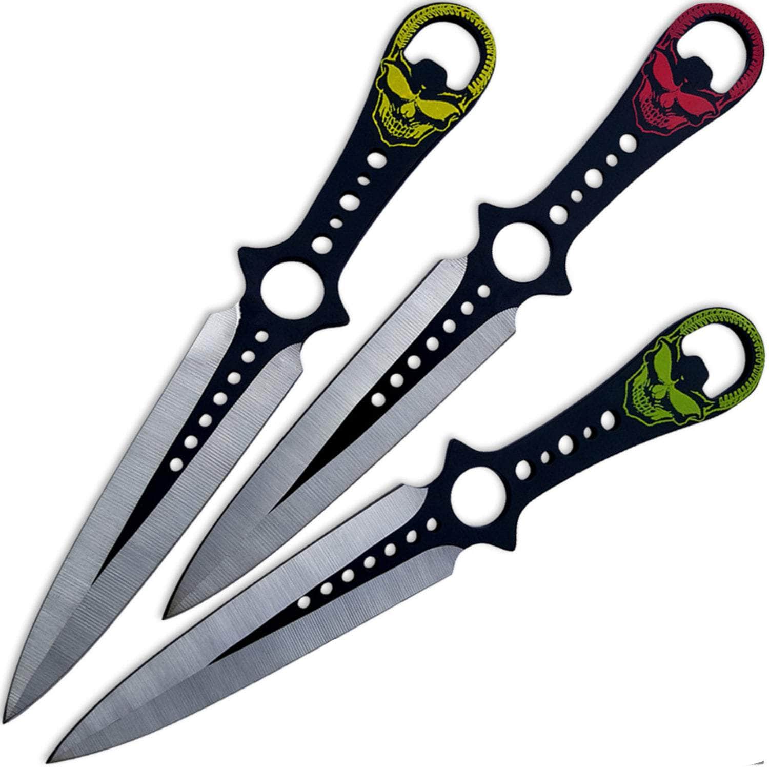Grinning Demon Throwing Knife Set, 3 8" Throwers, Skull Handle, Sheath TK9120-80-3