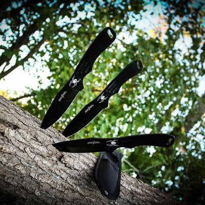 Perfect Point Throwing Knives, 3 8" Black Throwers, Sheath - RC-1793B