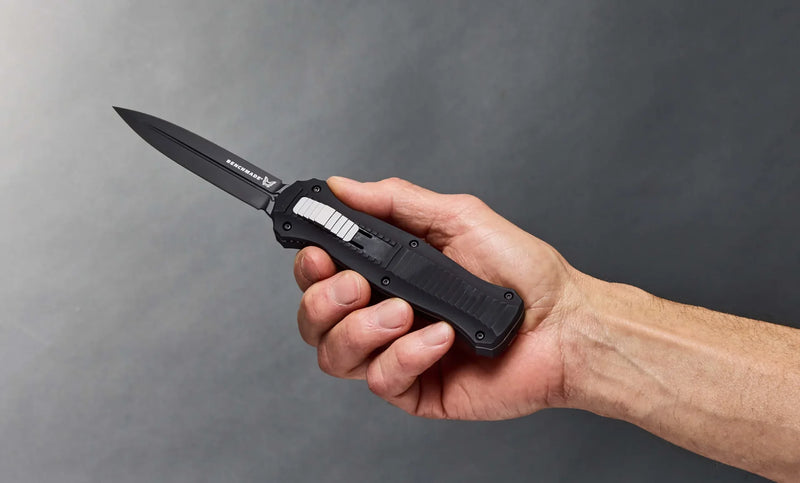 Benchmade Infidel 3300BK OTF Automatic Knife, 3.95" D2 Double-Edge Blade, Black Aluminum Handle