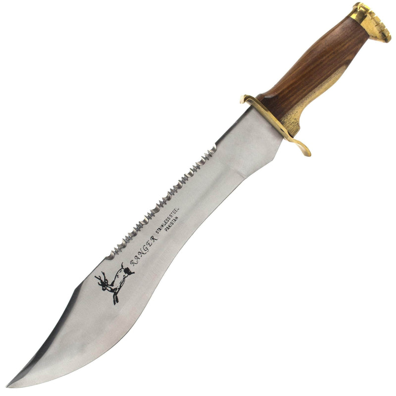 Jungle Bowie Knife, 12" Sawback Blade, Hardwood Handle, Leather Handle