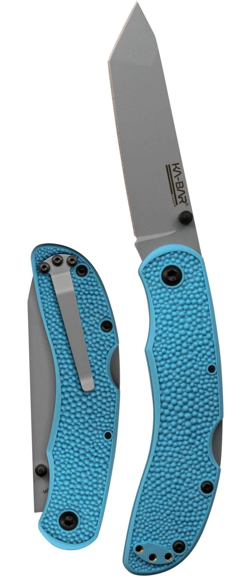 KA-BAR 5698SF USSF Corser Folder with blue handle and gray tanto blade