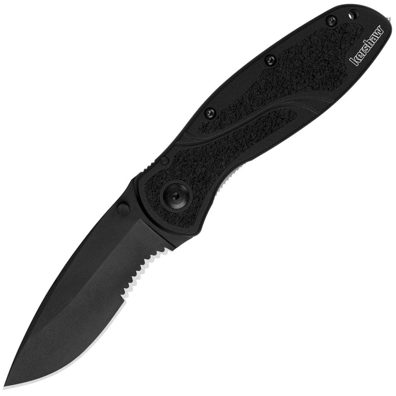 Kershaw Blur, 3.4" ComboEdge Black Assisted Blade, Black Handle, Glassbreaker - 1670GBBLKST