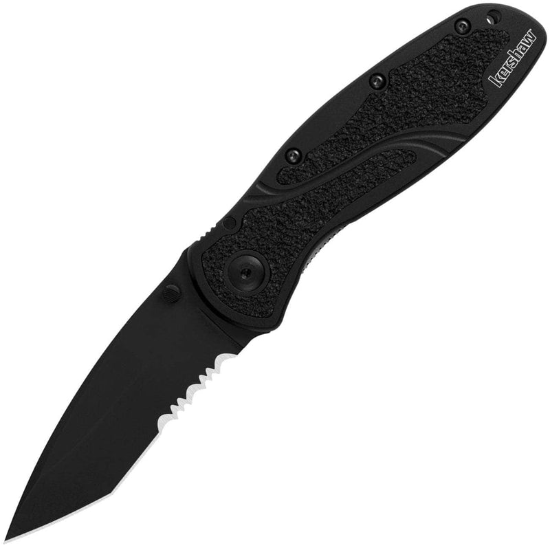 Kershaw Blur, 3.4" Tanto Serrated Blade, Black Aluminum Handle - 1670TBLKST