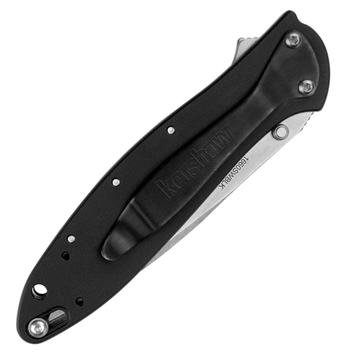Kershaw Leek, 3" Stonewashed Assisted Blade, Black Steel Handle - 1660SWBLK