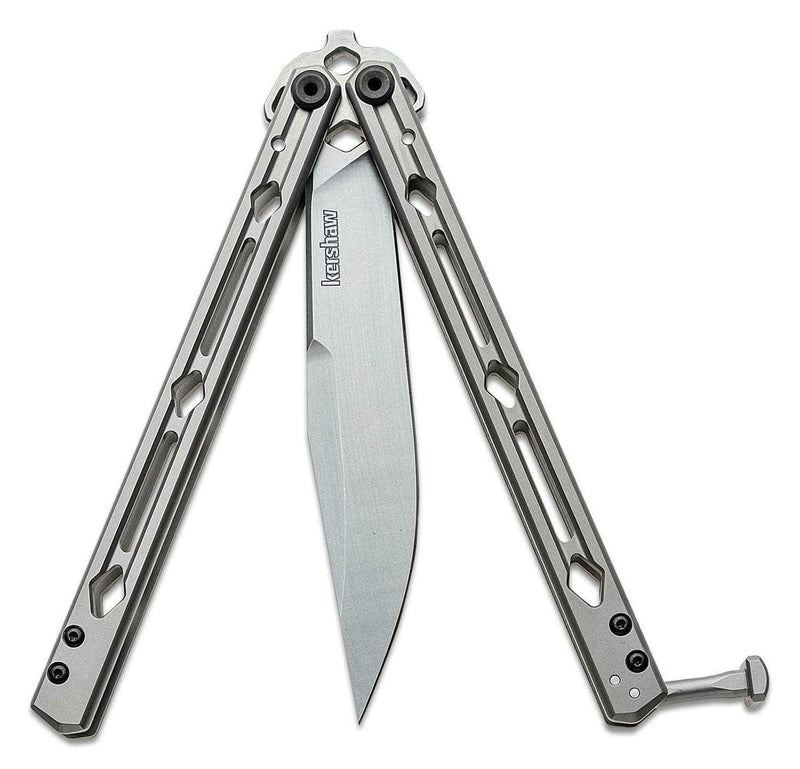 Kershaw Lucha 5150 butterfly knife with 14C28N stonewashed blade and stainless steel handles