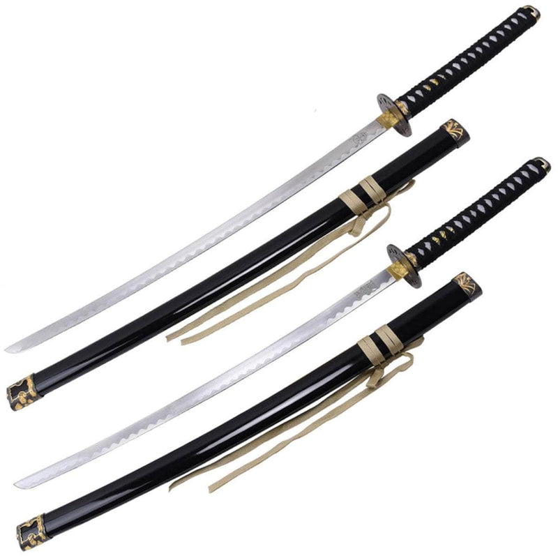 Kill Bill Sword Set, Demon & Bride Matching Swords, Gold Edition Display Stand