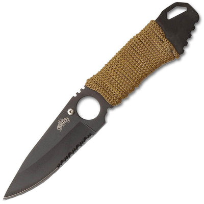 Master USA Tactical Boot/Neck Knife, 3.3" Combo Blade, Brown Cord Handle, Sheath - MU-1121GN