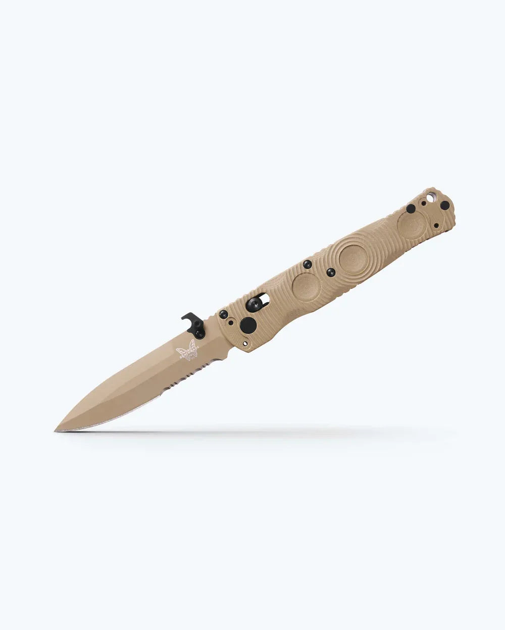 Benchmade Mini SOCP 393SSN-01 Folding Knife – S30V Serrated, Desert Tan G10