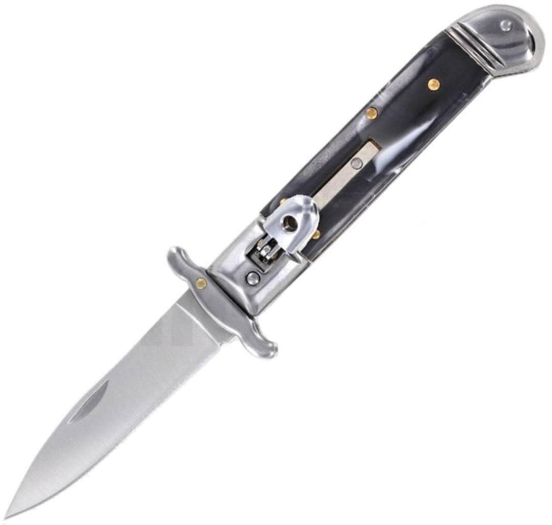 Milano 8" Leverlock Swinguard Black Swirl Automatic Knife – 3.25" Satin Blade