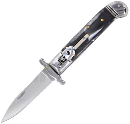 Milano 8" Leverlock Swinguard Black Swirl Automatic Knife – 3.25" Satin Blade