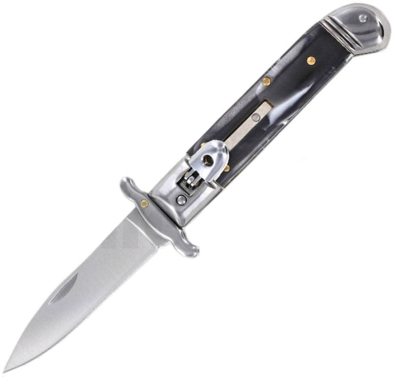 Milano 8" Leverlock Swinguard Black Swirl Automatic Knife – 3.25" Satin Blade