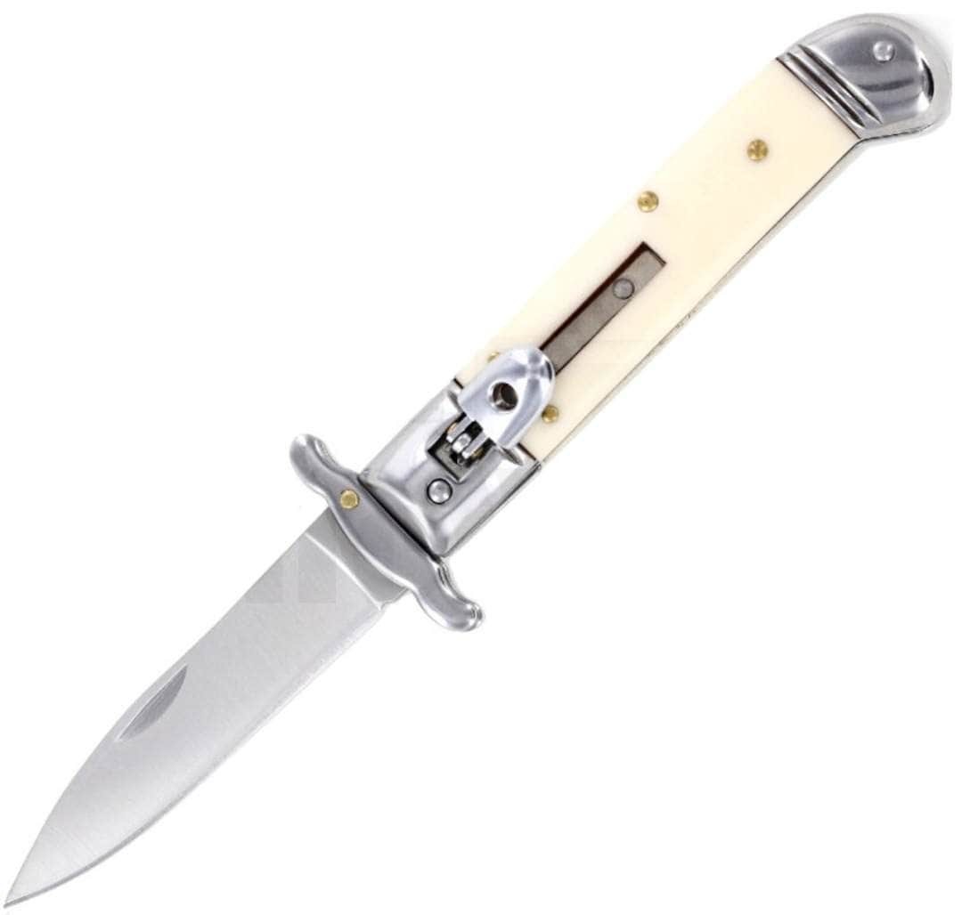 Milano 8" Leverlock Swinguard Ivory Automatic Knife – 3.25" Satin Blade