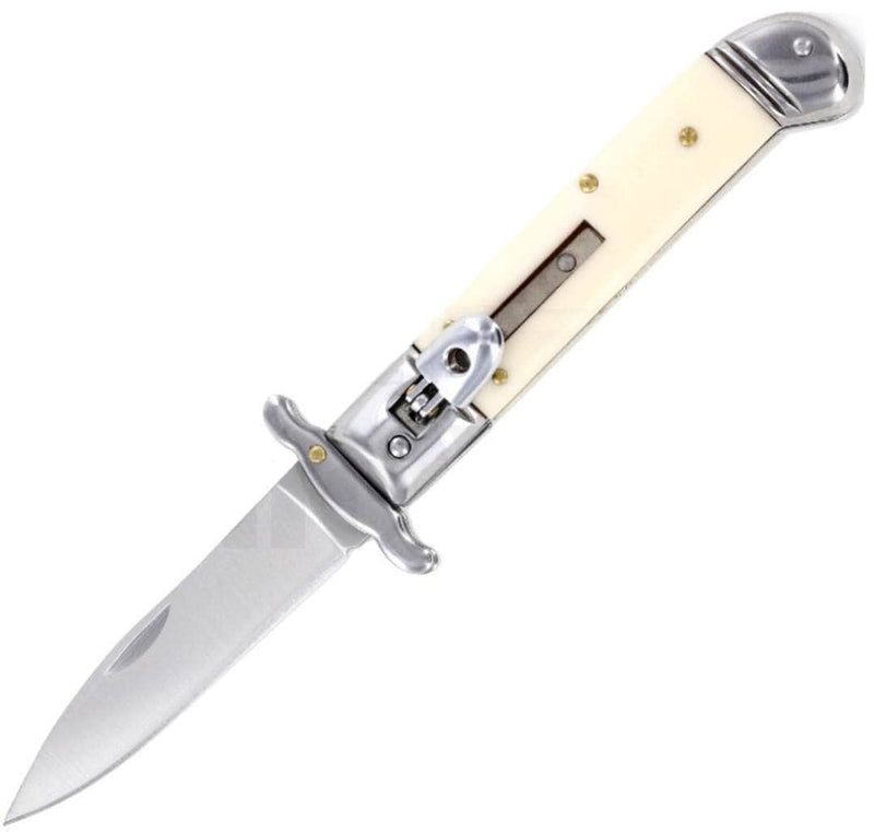 Milano 8" Leverlock Swinguard Ivory Automatic Knife – 3.25" Satin Blade