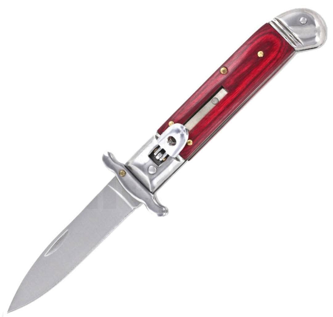 Milano 8" Leverlock Swinguard Redwood Automatic Knife – 3.25" Satin Blade