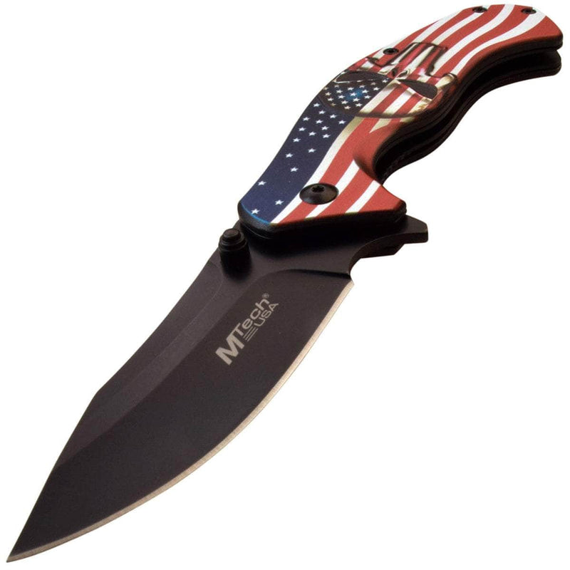 MTech Spring Assisted Knife, 3.25" Blade, American Flag Skull Handle - MT-A1025A