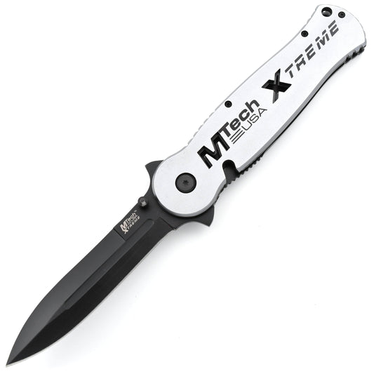 MTech USA Xtreme Tactical Folding Dagger, 4" Blade, Silver Handle - MX-8021GY