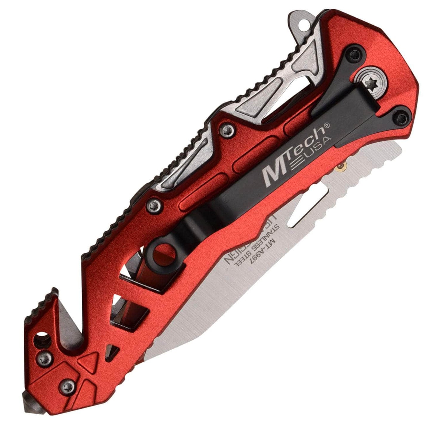 MTech USA Spring-Assist Folder, 3.25" Blade, Red Aluminum Handle - MT-A997BRD