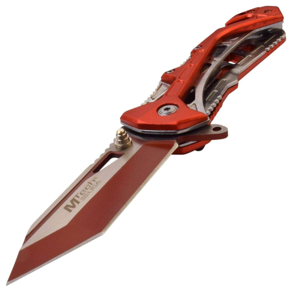 MTech USA Spring-Assist Folder, 3.25" Blade, Red Aluminum Handle - MT-A997BRD