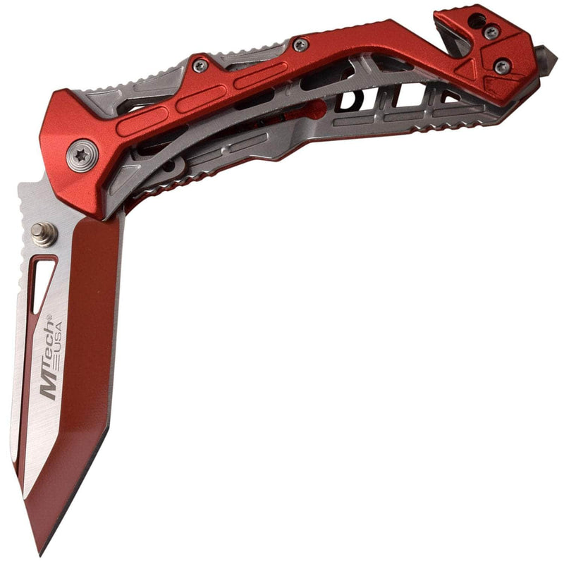 MTech USA Spring-Assist Folder, 3.25" Blade, Red Aluminum Handle - MT-A997BRD