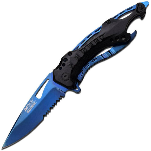 MTech USA Assisted Folder, 3.5" Blue Blade, Aluminum Handle - MT-A705BL