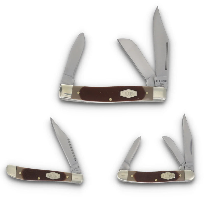 Old Timer 1207768 3-Piece Sawcut Folding Knife Set with Gift Tin