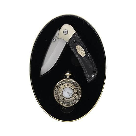 Old Timer 1227062 Folding Knife & Pocket Watch Gift Set with Collector Tin