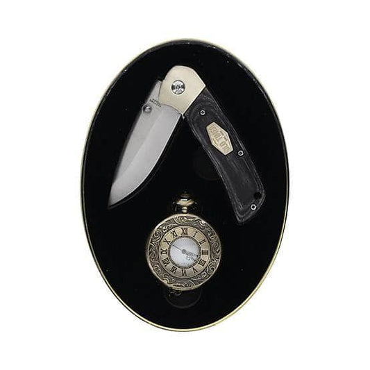 Old Timer 1227062 Folding Knife & Pocket Watch Gift Set with Collector Tin