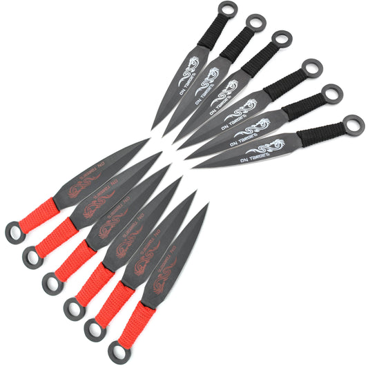 On Target Bullseye 12-Piece Target Throwing Knife Set, 6" Throwers, Sheath