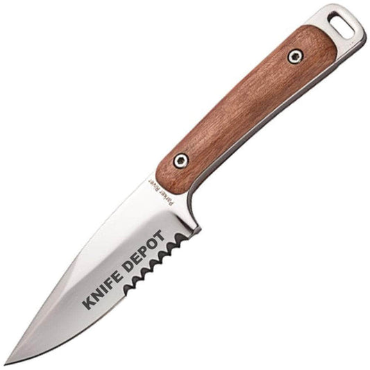 Engraved Parker River Captain, 3.75" Plain Blade, Red Grain Wood Handle, Sheath