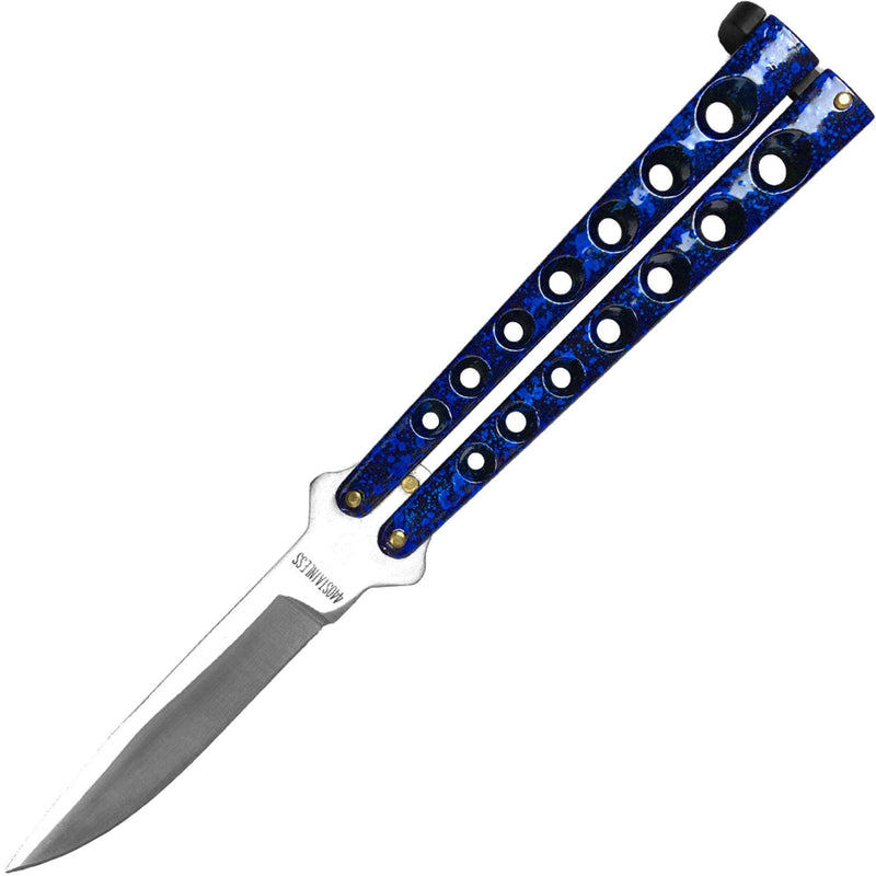 Scoundrel Alloy Balisong Butterfly Knife, 4" Blade, Blue & Black Matrix Handle - B5BL
