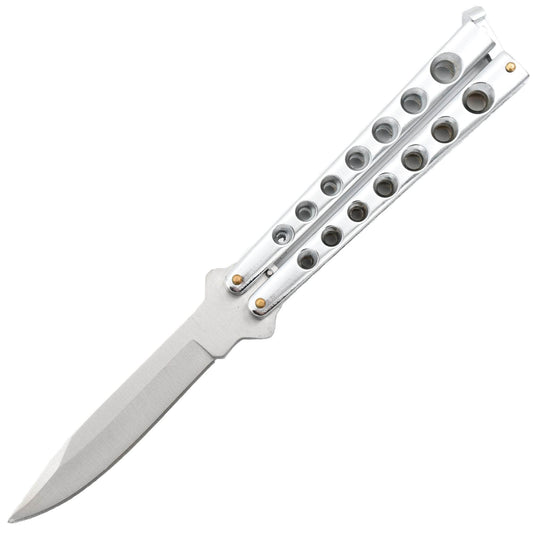 Scoundrel Silver Butterfly Knife, 4" Blade, Steel Handle