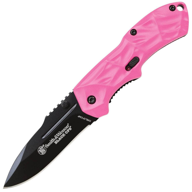 Smith & Wesson Black Ops Mini M.A.G.I.C. Knife, 2.5" Assisted Blade, Pink Aluminum Handle - SWBLOP3SMP