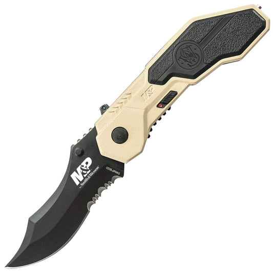 Smith & Wesson M&P MAGIC Folding Knife, 2.9" Blade, Tan Aluminum/Rubber Handle - SWMP1BSD