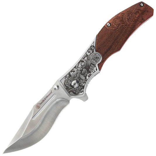 Smith & Wesson Unwavered, 3.25" Assisted Blade, Wood/Steel Handle - 1193150